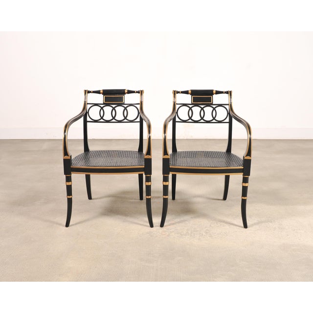 Baker Furniture Company Set of Four Baker “Governor Alston” Cane Ebonized Dining Chairs For Sale - Image 4 of 18