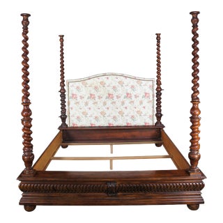 Late 20th Century Ralph Lauren Sheltering Sky British Colonial Oak King Barley Twist Poster Bed For Sale