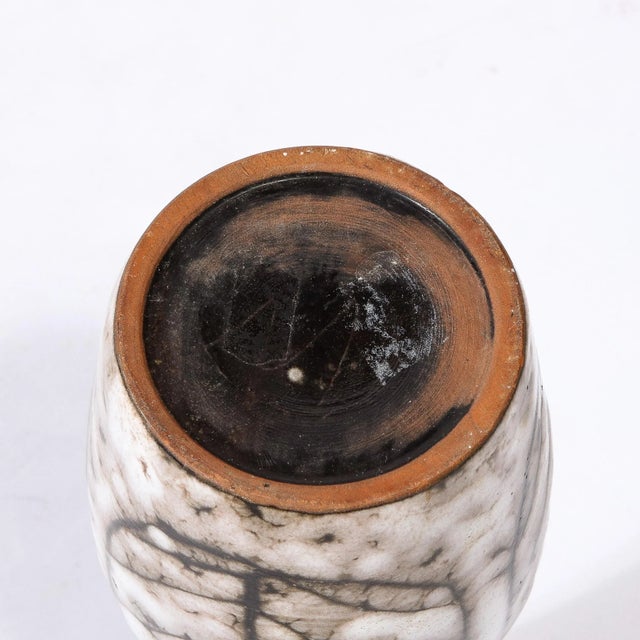 Mid-Century Modernist White and Earth Toned Tapered Ceramic Vase With Leaf Motif For Sale - Image 11 of 13