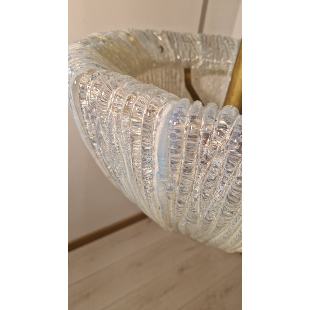 Metal Vintage Pendant Light in Brass with Iridescent Dew Glass from Barovier & Toso, 1940s For Sale - Image 7 of 15