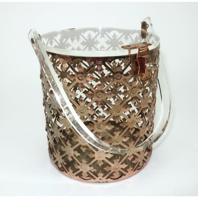 Pierced Metal Filigree & Lucite Cylinder Box Handbag, 1950's For Sale In Atlanta - Image 6 of 14