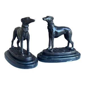 Art Deco Bronze Dogs on Marble Bases- Set of 2