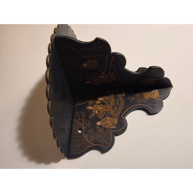 Paper Chinoiserie Black Paper Mache Wall Shelf Bracket For Sale - Image 7 of 17