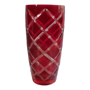 1990s Red Cut to Clear Vase