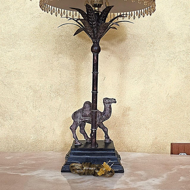 Berman Camel Table Lamp With Palm Motif Stem, Bronze-Tone Desert Safari Accent Lamp, 29"h For Sale In Washington DC - Image 6 of 18