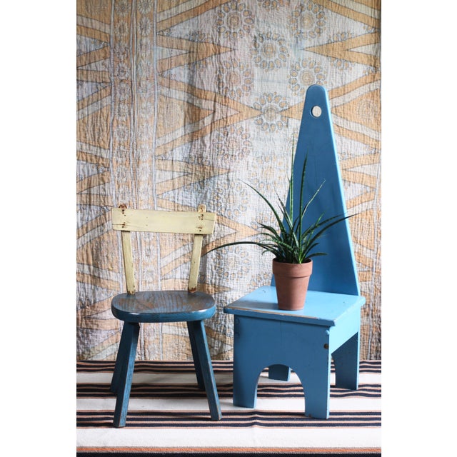 1950s Handmade Blue "Keyhole Chair" - Sewing Chair or Stool For Sale - Image 13 of 15