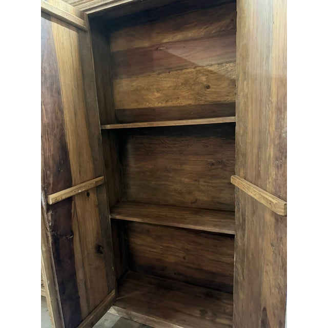 1920s Vintage Whitewashed Carved Wood Armoire – Rustic Library Storage Cabinet For Sale - Image 5 of 7