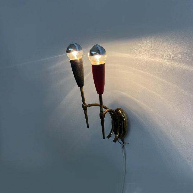 Black Mid-Century Modern Italian Two-Arm Brass Wall Lamps with Cone Lamp Holder, 1950s, Set of 3 For Sale - Image 8 of 16