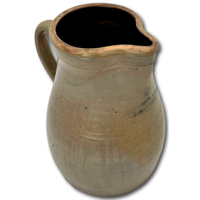 Large 2 Gallon Size Antique American Utility Pitcher by the Bangor Stoneware Company in Bangor Maine - Circa 1880s For Sale In Boston - Image 6 of 12
