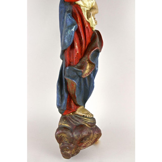 Wood Antique Polychrome Virgin and Child Wall Sculpture, 1760 For Sale - Image 7 of 18