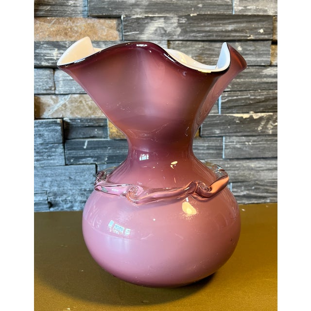 Contemporary Vintage Mauve Art Glass Bulbous Handkerchief Vase For Sale - Image 3 of 10