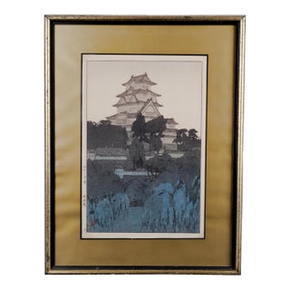 Hiroshi Yoshida "Himeji Castle Evening" Early 20th Century Woodblock Print Excellent Condition Print, Matted in Very Good Frame For Sale