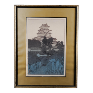 Hiroshi Yoshida "Himeji Castle Evening" Early 20th Century Woodblock Print Excellent Condition Print, Matted in Very Good Frame