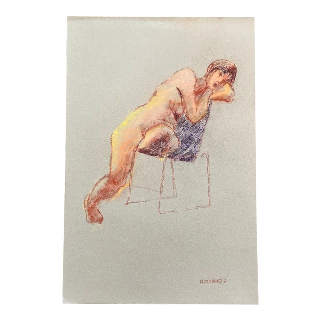Contemporary Original Female Nude Pastel Life Study Drawing For Sale