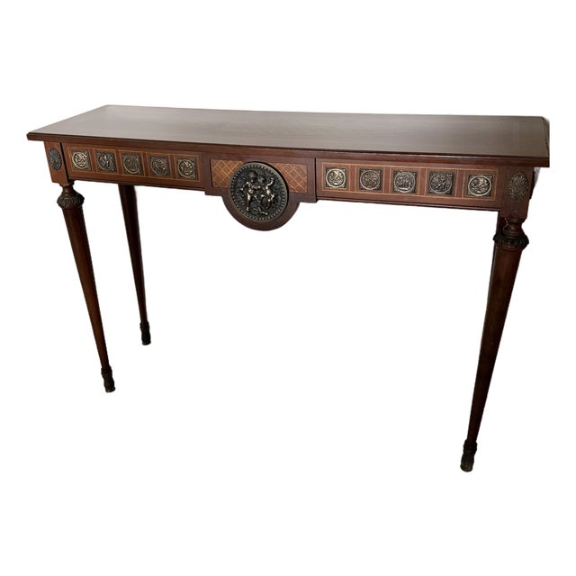 Antique Italian Louis XVI Style Console Table With Medallions Detail & Fluted Legs For Sale