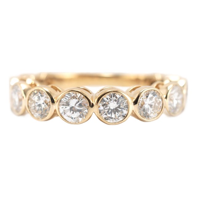 Ladies 18k Yellow Gold 1.50ctw Bezel Set Half Eternity Band Ring, Size 6.5 For Sale