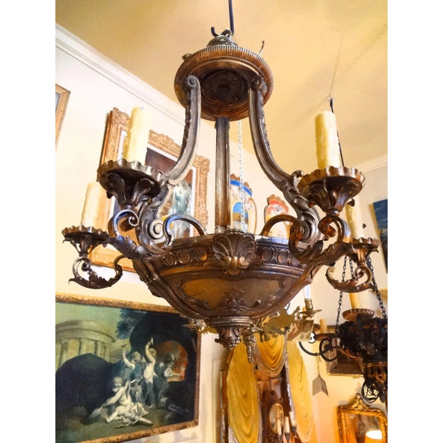 French Iron and Carved Wood Chandelier For Sale - Image 11 of 11