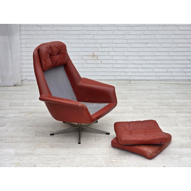 Brown Danish Swivel Armchair in Furniture Leather by H.W. Klein for Bramin, 1970s For Sale - Image 8 of 18