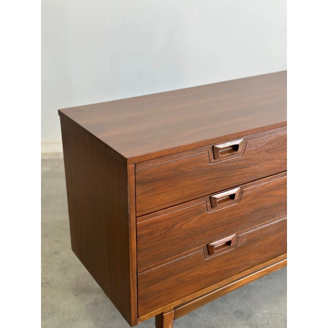 1960s Walnut Triple Dresser With Sculpted Handles For Sale - Image 4 of 10