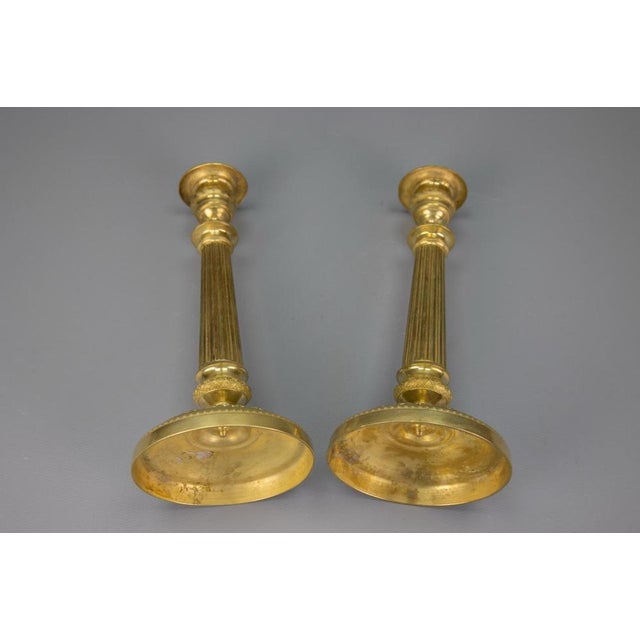 Antique French Brass Candlesticks with Floral Motifs, 1920s, Set of 2 For Sale - Image 14 of 18