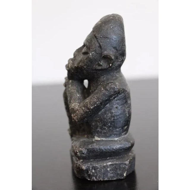Tribal Late 19th Century The Thinker Statue Carved Stone Figurine For Sale - Image 3 of 6