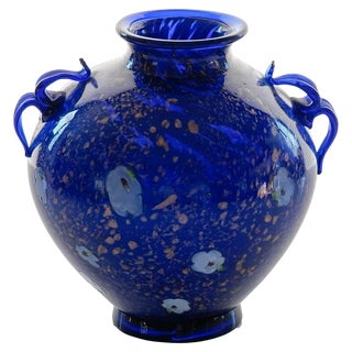 Cobalt Blue Glass Vase by Fratelli Toso, 1950s For Sale