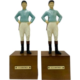 Pair Vintage Vanderbilt Whitney Estate Equestrian Jockey Bookends For Sale