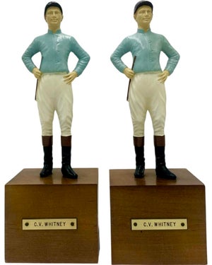 Pair Vintage Vanderbilt Whitney Estate Equestrian Jockey Bookends