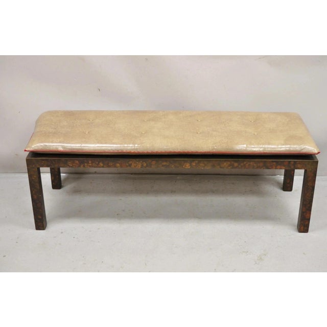 Wood Mid Century Modern Brown Tortoiseshell Lacquer 54" Parsons Bench Coffee Table For Sale - Image 7 of 12