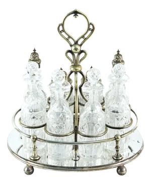 Large Antique Oval Eight-Piece Silver Plated Cruet Set, 1910, Set of 8