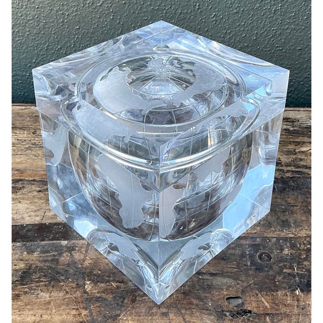 Transparent Vintage Etched Lucite Global Ice Bucket For Sale - Image 8 of 12