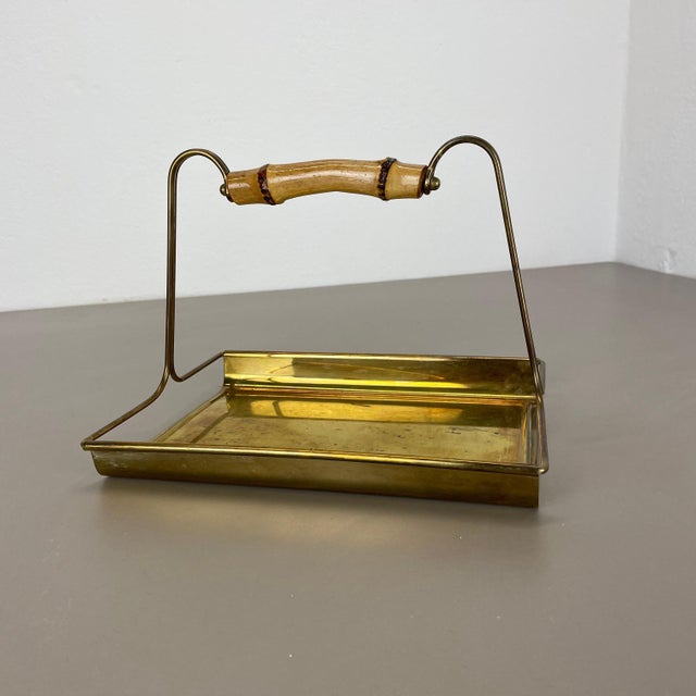 1950s Vintage German Tiki Brass and Bamboo Tray from Grasoli, 1950s For Sale - Image 5 of 18