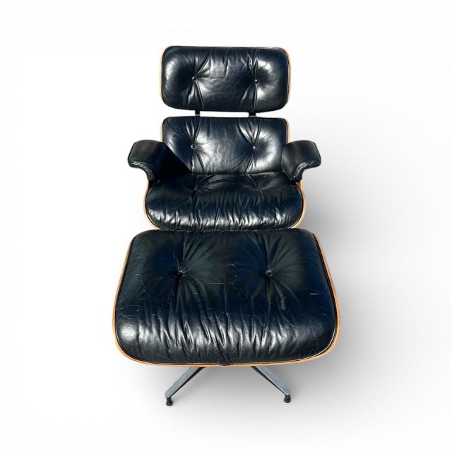 Wood Herman Miller Eames Lounge Chair & Ottoman in Rosewood and Black Leather For Sale - Image 7 of 12