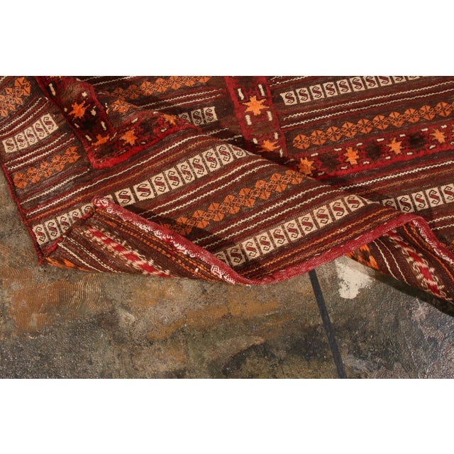 Brown Vintage Kilim Striped Beige-Brown Orange Embroidery Angora Wool Flat Weave For Sale - Image 8 of 8