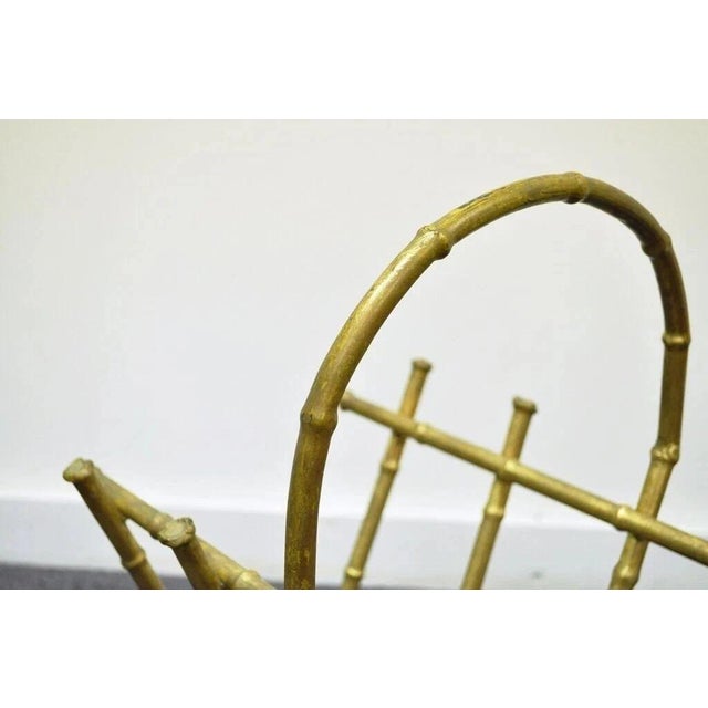 Mid 20th Century Vintage Italian Hollywood Regency Gold Gilt Metal Faux Bamboo Magazine Rack For Sale - Image 5 of 10