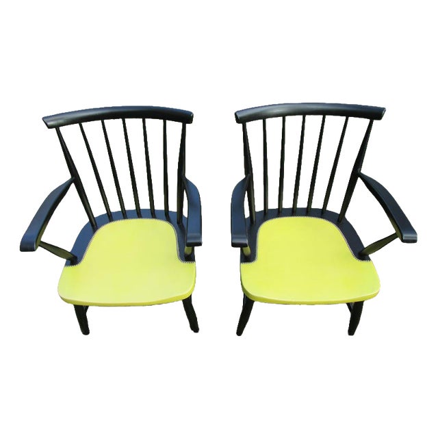 Vintage Spindle Back Armchairs, 1950s, Set of 2 For Sale