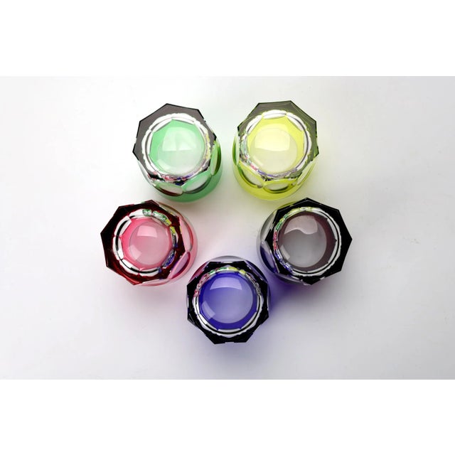 Vintage Cut-to-Clear Crystal Tumblers – Jewel-Tone Mid Century Barware - Set of 5 For Sale - Image 9 of 10