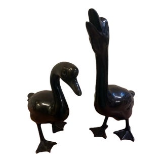 Pair Bronze Duck Figures For Sale