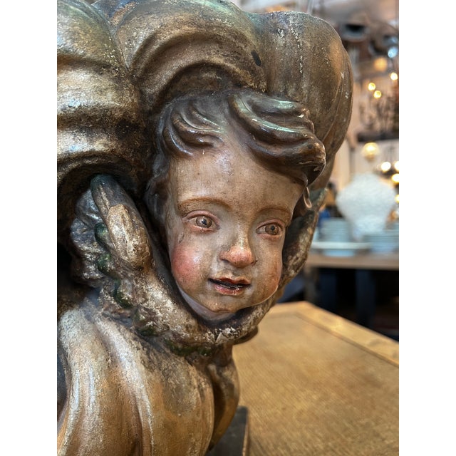 Baroque 18th Century Basque Style Painted/Gilded Cherub Heads Pedestal For Sale - Image 3 of 8