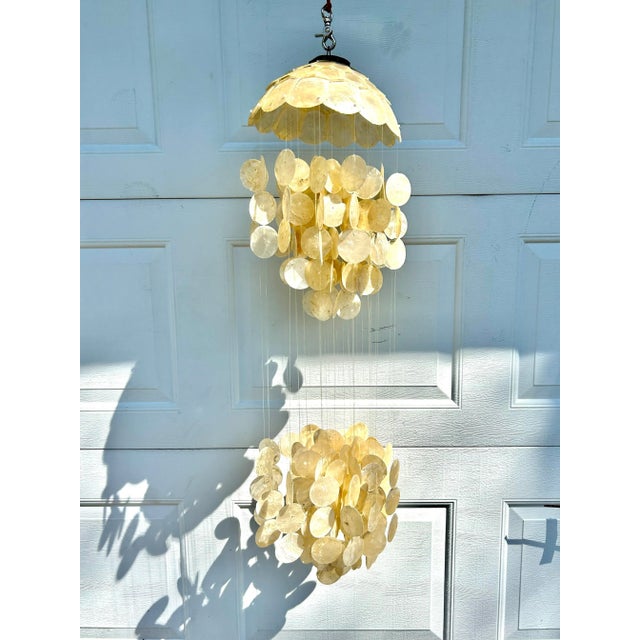 Verner Panton Mid 20th Century Capiz Shell Chandelier, Wind Chime For Sale - Image 4 of 4