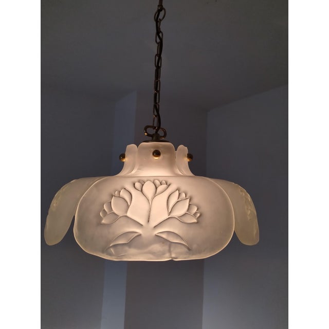 Mid-Century Modern Brass and Frosted Glass Pendant from Hillebrand Leuchten, Germany, 1970s For Sale - Image 11 of 18