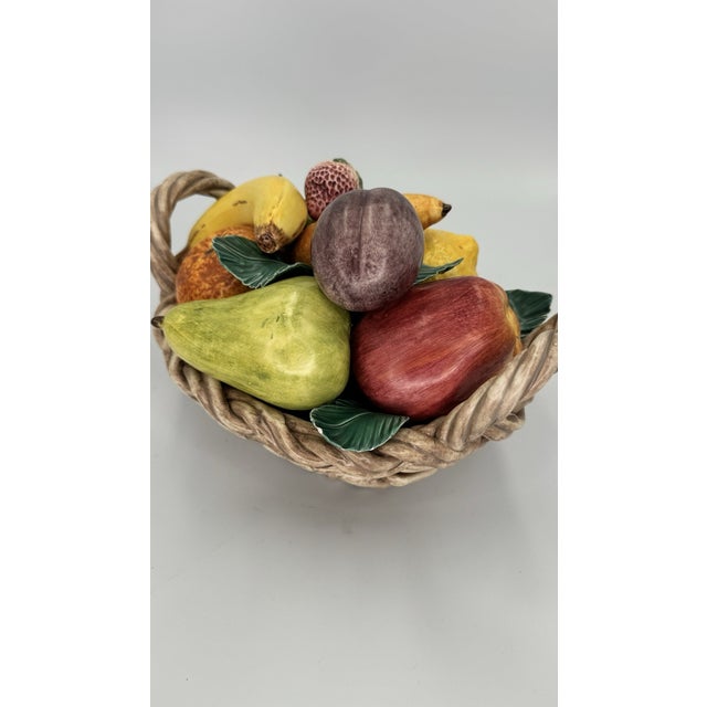 Mid-Century Modern Vintage MCM Italian Ceramic Hand Painted Fruit Basket Centerpiece For Sale - Image 3 of 7