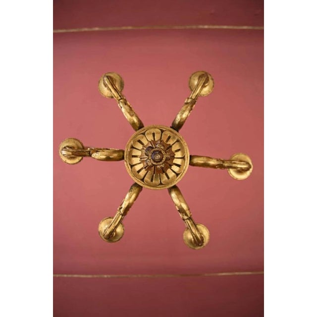 Goldenrod Six-Armed Wooden Gilded Chandelier For Sale - Image 8 of 11