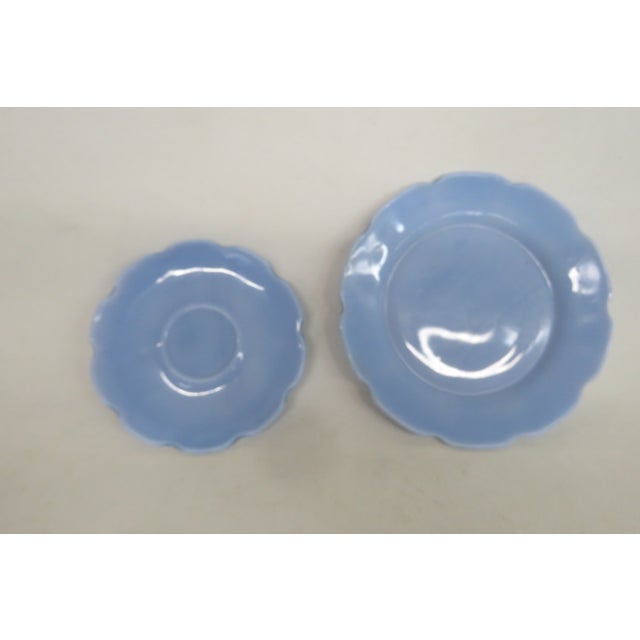 Jeannette Glass Cherry Blossom 7pc Set Saucers Junior Plates Pastel Blue 5051b For Sale - Image 9 of 13