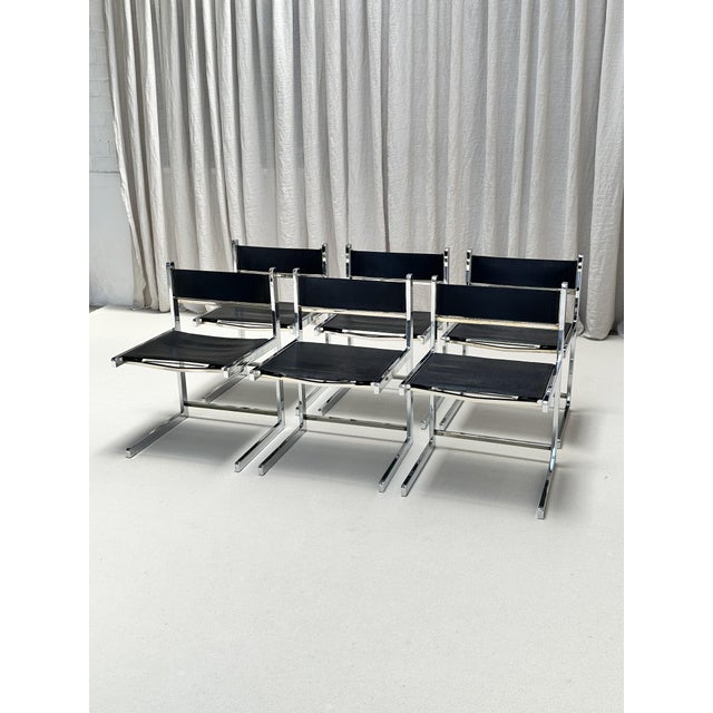 Brutalist Chrome and Leather Chairs from Sigma Furniture, Belgium, 1960s, Set of 6 For Sale - Image 4 of 12