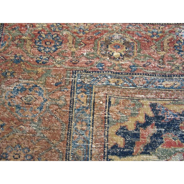 1890s Blue Navyy Floral Antique Persian Malayer Rug 12'4" X 14'8" Handknotted Wool Carpet For Sale In New York - Image 6 of 6