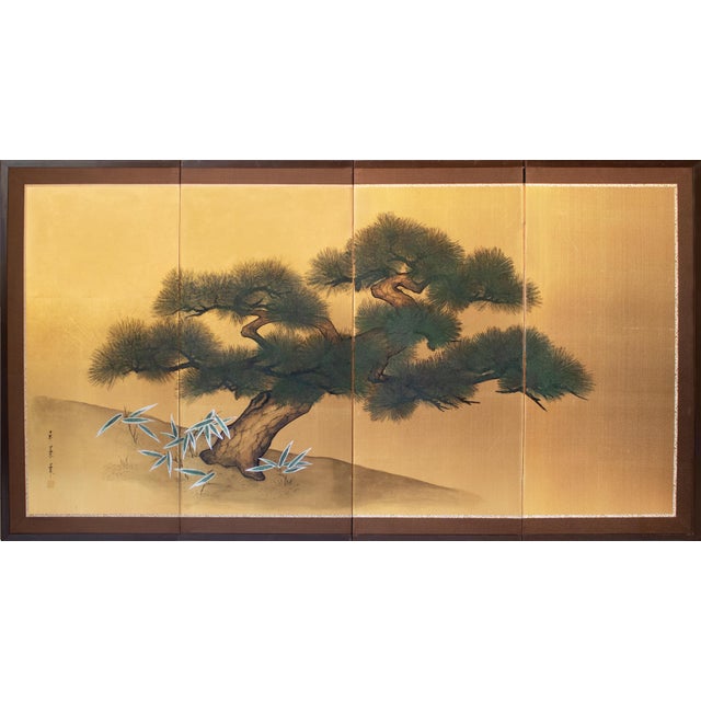 1960s "Evergreen Pine Tree", Shōwa Era Japanese Byobu Screen For Sale - Image 18 of 18