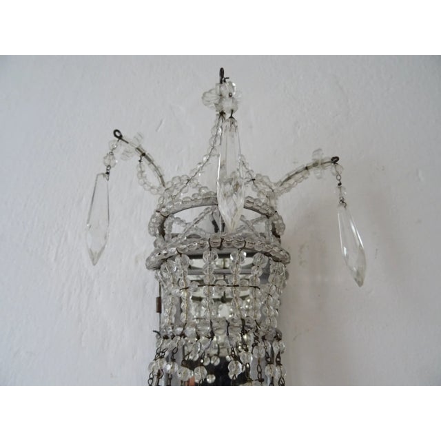 French Crystal Beaded Basket With Prisms and Mirrors Sconces C 1940 For Sale - Image 6 of 13