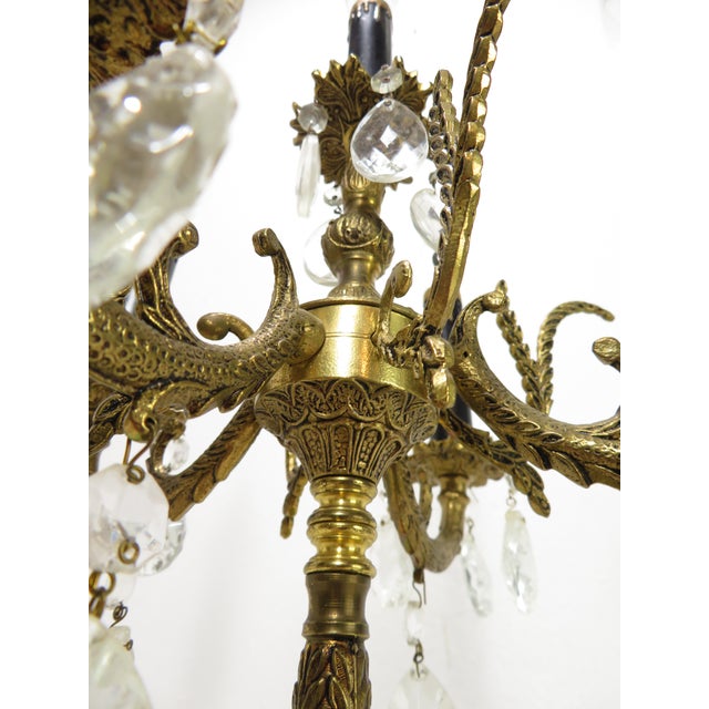 Brass Hollywood Regency Spanish Brass 5 Arm Candelabra Table Lamp on Italian Marble For Sale - Image 8 of 17