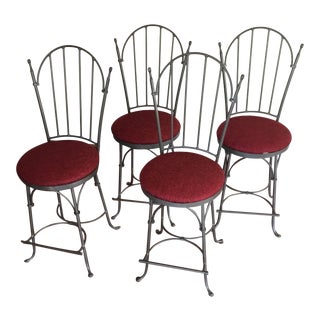 1990s Vintage Charleston Forge Wrought Iron Shaker Arch Swivel Bar Stools - Set of 4 For Sale